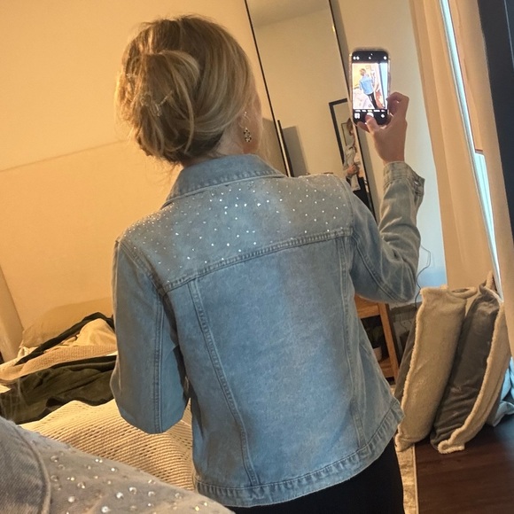 Light Blue Denim Jacket with Studded Shoulders - Picture 9 of 11